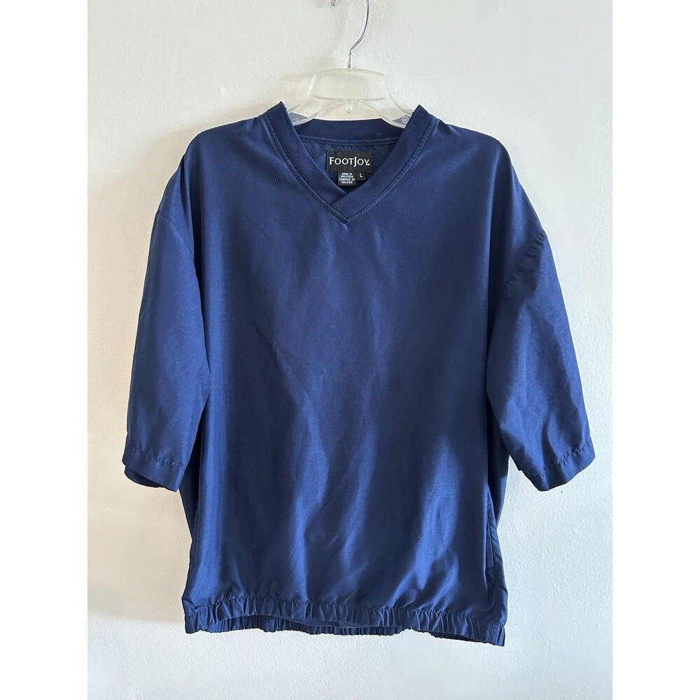 FootJoy Windbreaker Jacket Mens L Blue V-Neck Pullover Golf 3/4 Sleeve